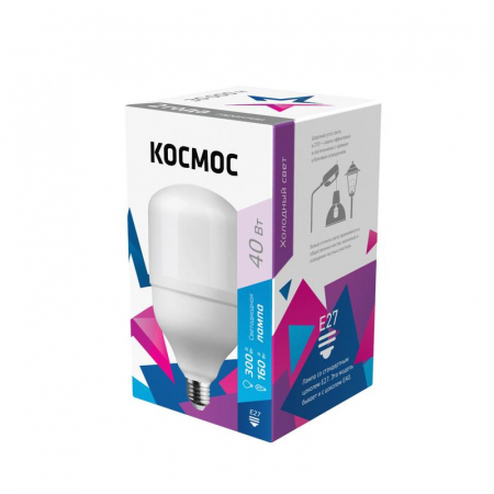 Лампа светодиодная высокомощная 40Вт цилиндр 6500К холод. бел. E27 3650лм 176-240В Космос LksmHWLED40WE2765 Лампа светодиодная высокомощная 40Вт цилиндр 6500К холод. бел. E27 3650лм 176-240В Космос LksmHWLED40WE2765