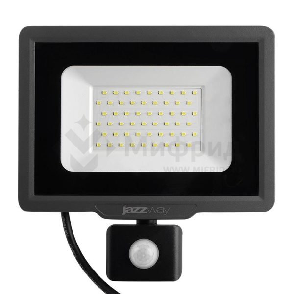 Прожектор светодиодный PFL-C3 SENSOR 50Вт 6500К IP65 ДО закален. прозр. стекло датчик движения инфракрасный JazzWay 5026940A