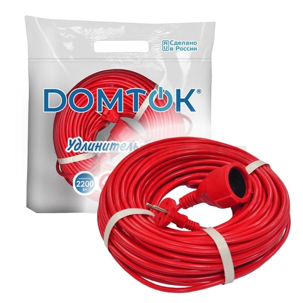 Удлинитель-шнур 1х40м без заземл. 10А IP20 2.2кВт ПВС 2х1 DOMTOK 2491