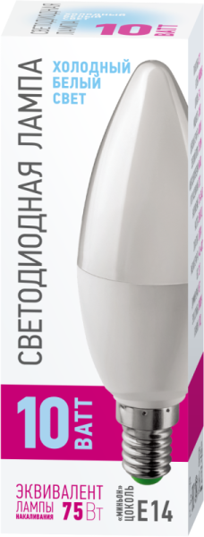 Лампа светодиодная 82 915 OLL-C37-10-230-4K-E14-PROMO 10Вт свеча 4000К E14 220-240В ОНЛАЙТ 82915