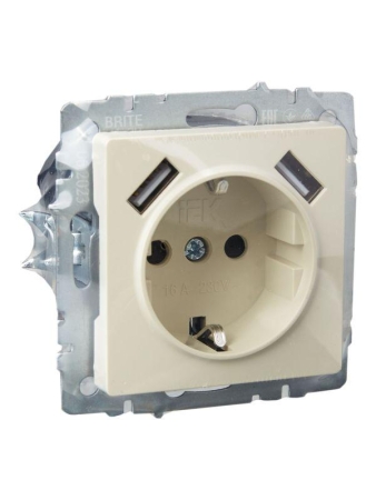 Розетка BRITE РЮш10-1-БрКр 16А с USB A+A 2.1А с заземл. защ. шторки механизм беж. IEK BR-R14-16-U21-D21-K10 Розетка BRITE РЮш10-1-БрКр 16А с USB A+A 2.1А с заземл. защ. шторки механизм беж. IEK BR-R14-16-U21-D21-K10