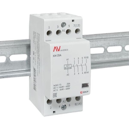 Контактор модульный КМ 25А 4NO 24В AC (2 мод.) AVERES EKF km-av-2-25-40-24V Контактор модульный КМ 25А 4NO 24В AC (2 мод.) AVERES EKF km-av-2-25-40-24V