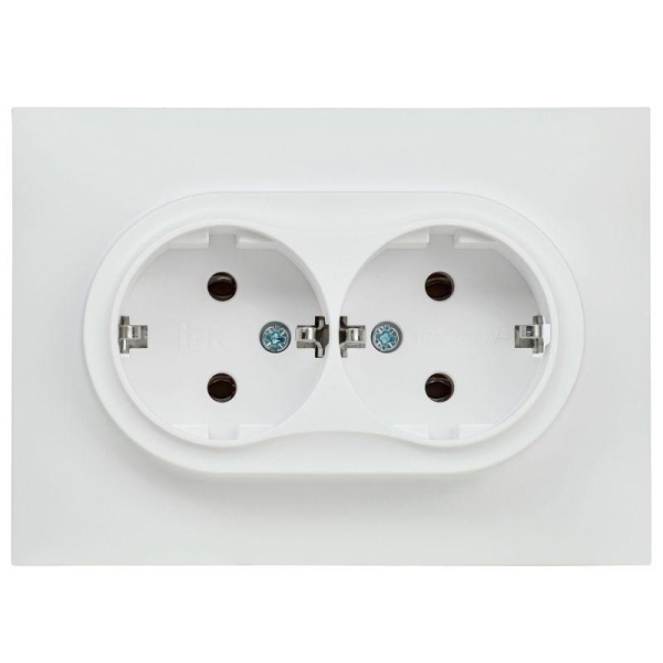 Розетка 2-м SKANDY 16А с заземл. без защ. шторок в сборе SK-R08W арктич. бел. IEK SK-R21-16-K01-F