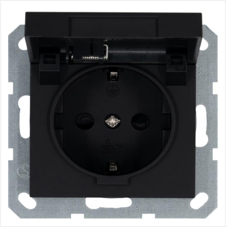 Розетка 1-м Shuko 16А IP20 с заземл. защ. шторки с крышкой механизм черн. матов. soft touch Jasmart G5505PB Розетка 1-м Shuko 16А IP20 с заземл. защ. шторки с крышкой механизм черн. матов. soft touch Jasmart G5505PB