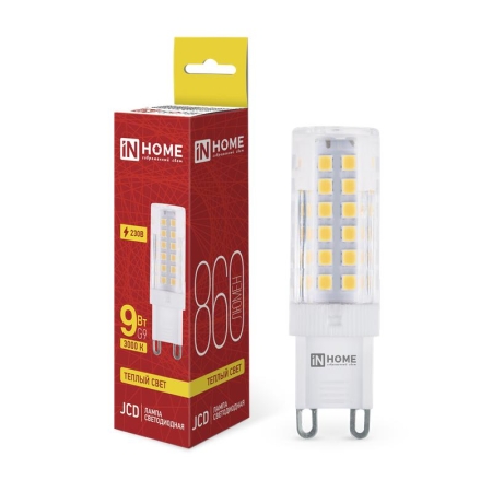 Лампа светодиодная LED-JCD 9Вт 230В G9 3000К 860лм IN HOME 4690612059037 Лампа светодиодная LED-JCD 9Вт 230В G9 3000К 860лм IN HOME 4690612059037
