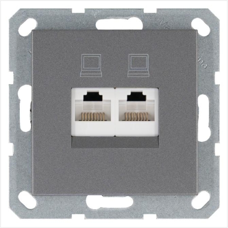 Розетка компьютерная 2-м RJ45 IP20 кат. 5E механизм алюм. Jasmart G6106S Розетка компьютерная 2-м RJ45 IP20 кат. 5E механизм алюм. Jasmart G6106S