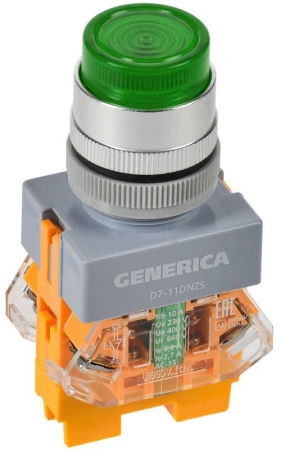 Кнопка D7-11DNZS d22мм 1НО+1НЗ с подсветкой и фиксацией зел. GENERICA BBT50-11DNZS-3-11-K06-G Кнопка D7-11DNZS d22мм 1НО+1НЗ с подсветкой и фиксацией зел. GENERICA BBT50-11DNZS-3-11-K06-G