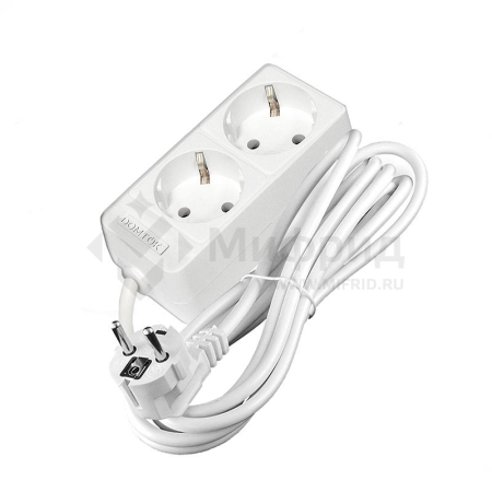 Удлинитель 2х3м с заземл. 16А IP20 3.5кВт ПВС 3х1 бел. DOMTOK 2386