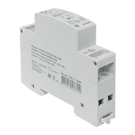 Контактор модульный КМ 20А 1NC+1NO 230В AC (1 мод.) AVERES EKF km-av-1-20-11-230V Контактор модульный КМ 20А 1NC+1NO 230В AC (1 мод.) AVERES EKF km-av-1-20-11-230V