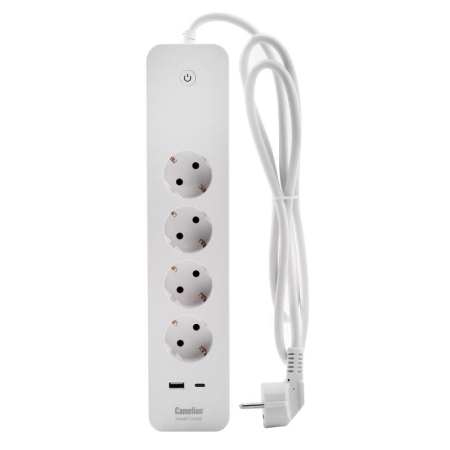 Фильтр сетевой умный Smart Home SZD/SH/4х1.5/WIFI 4гн.1.5м 16А 4000В USB+Type-С WiFi+Счетчик Camelion 14800