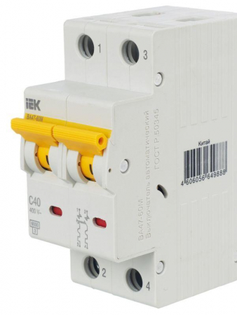 Выключатель автоматический модульный 2п C 40А 6кА ВА47-60M KARAT IEK MVA31-2-040-C Выключатель автоматический модульный 2п C 40А 6кА ВА47-60M KARAT IEK MVA31-2-040-C