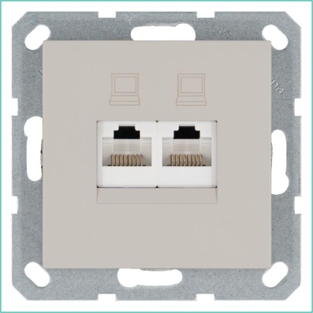 Розетка компьютерная 2-м RJ45 IP20 кат. 6 механизм тауп Jasmart G6108T Розетка компьютерная 2-м RJ45 IP20 кат. 6 механизм тауп Jasmart G6108T