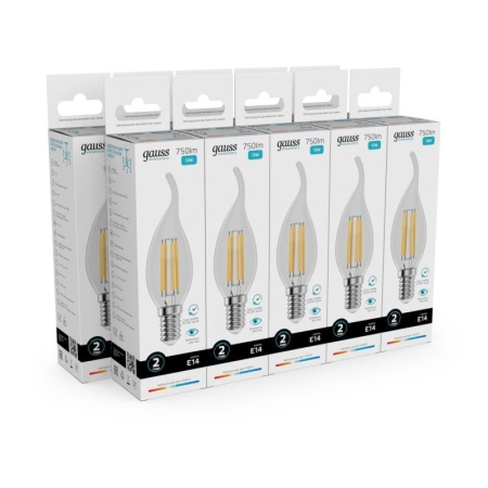 Лампа светодиодная филаментная Filament Elementary 12Вт свеча на ветру 4100К Е14 750лм GAUSS 42122