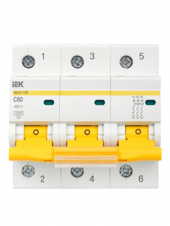Выключатель автоматический модульный 3п C 80А 10кА ВА47-100 KARAT IEK MVA40-3-080-C Выключатель автоматический модульный 3п C 80А 10кА ВА47-100 KARAT IEK MVA40-3-080-C