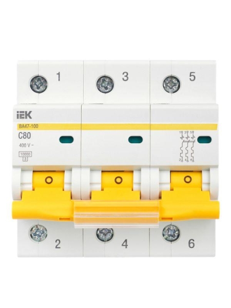 Выключатель автоматический модульный 3п C 80А 10кА ВА47-100 KARAT IEK MVA40-3-080-C Выключатель автоматический модульный 3п C 80А 10кА ВА47-100 KARAT IEK MVA40-3-080-C