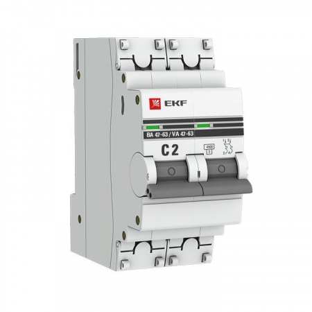 Выключатель автоматический модульный 2п C 2А 4.5кА ВА 47-63 PROxima EKF mcb4763-2-02C-pro Выключатель автоматический модульный 2п C 2А 4.5кА ВА 47-63 PROxima EKF mcb4763-2-02C-pro