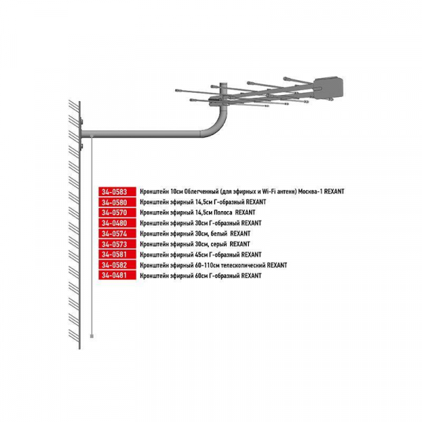 Кронштейн эфирный 30см бел. Rexant 34-0574 Кронштейн эфирный 30см бел. Rexant 34-0574