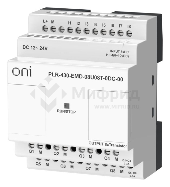 Модуль расширения входов выходов ПЛК 430 4 DI 4 UI (0-10В/DI) 8 TO 24В DC ONI PLR-430-EMD-08U08T-0DC-00
