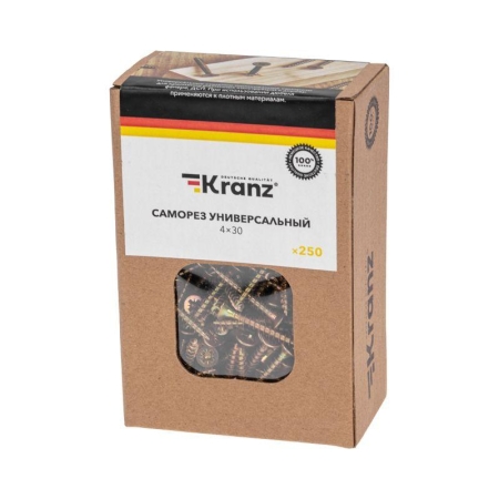 Саморез универсальный 4х30 желт. цинк (уп.250шт) Kranz KR-01-3311-027 Саморез универсальный 4х30 желт. цинк (уп.250шт) Kranz KR-01-3311-027