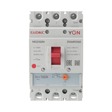 Выключатель автоматический в литом корпусе YON MGS160 3P 128-160А 36кА YON MGS160N-3TAMF0160 Выключатель автоматический в литом корпусе YON MGS160 3P 128-160А 36кА YON MGS160N-3TAMF0160