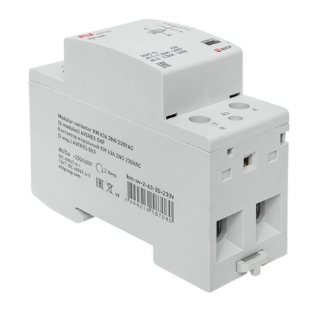 Контактор модульный КМ 63А 2NО 230В AC (2 мод.) AVERES EKF km-av-2-63-20-230V Контактор модульный КМ 63А 2NО 230В AC (2 мод.) AVERES EKF km-av-2-63-20-230V