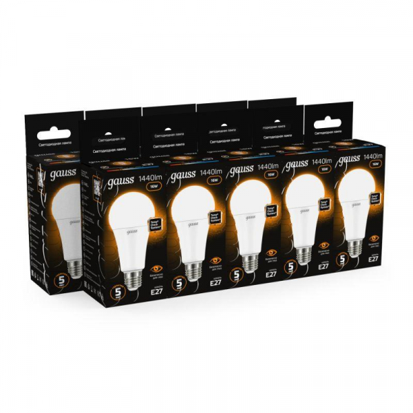 Лампа светодиодная Black 16Вт A60 грушевидная 3000К тепл. бел. E27 1440лм GAUSS 102502116 Лампа светодиодная Black 16Вт A60 грушевидная 3000К тепл. бел. E27 1440лм GAUSS 102502116