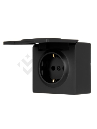 Розетка 1-м ОП LETO с заземл. с крышкой LETO ПБТ черн. бархат LEZARD 752-4200-123B