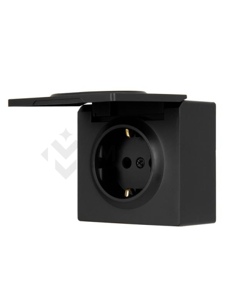 Розетка 1-м ОП LETO с заземл. с крышкой LETO ПБТ черн. бархат LEZARD 752-4200-123B