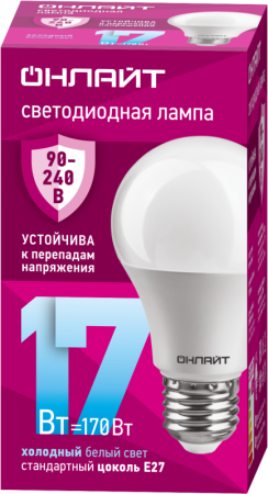 Лампа светодиодная 90 404 OLL-A60-17-230-6.5K-E27 (PRO 90-240В) ОНЛАЙТ 90404 Лампа светодиодная 90 404 OLL-A60-17-230-6.5K-E27 (PRO 90-240В) ОНЛАЙТ 90404