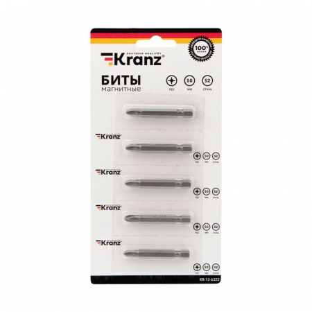 Бита PZ2x50мм для шуруповерта сталь S2 (уп.5шт) (лента) Kranz KR-12-6322 Бита PZ2x50мм для шуруповерта сталь S2 (уп.5шт) (лента) Kranz KR-12-6322