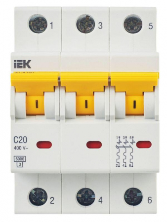 Выключатель автоматический модульный 3п C 20А 6кА ВА47-60M KARAT IEK MVA31-3-020-C