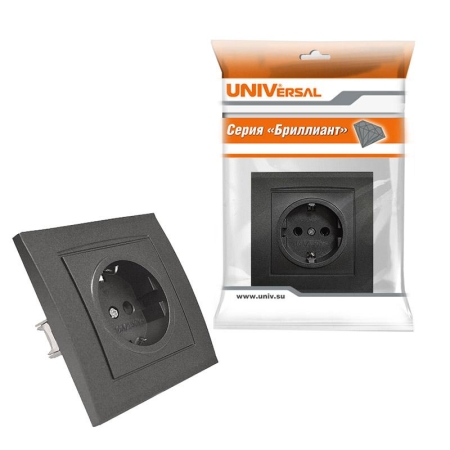 Розетка 1-м СП Бриллиант 16А IP20 с заземл. в сборе графит Universal 7947625-Gr
