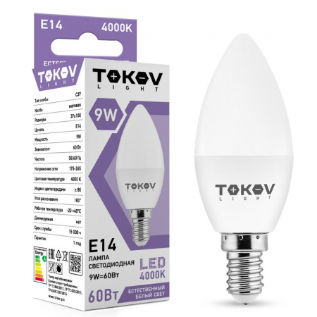 Лампа светодиодная 9Вт С37 4000К Е14 176-264В (TKL) TOKOV ELECTRIC TKL-C37-E14-9-4K Лампа светодиодная 9Вт С37 4000К Е14 176-264В (TKL) TOKOV ELECTRIC TKL-C37-E14-9-4K