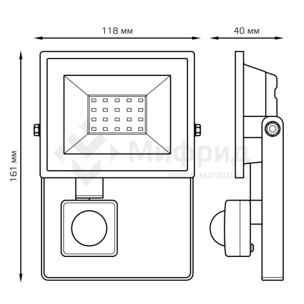 Прожектор светодиодный Elementary 20Вт 6500К IP65 1900лм 175-265В ДО с датчиком движения черн. GAUSS 628511320