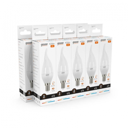 Лампа светодиодная Elementary 6Вт свеча на ветру 3000К тепл. бел. E14 420лм GAUSS 34116 Лампа светодиодная Elementary 6Вт свеча на ветру 3000К тепл. бел. E14 420лм GAUSS 34116