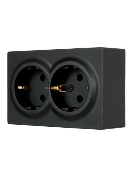 Розетка 2-м ОП LETO с заземл. закрытый корпус ПБТ черн. бархат LEZARD 752-4200-127B