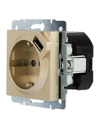 Розетка с заземл. + USB разъем VESNA зол. LEZARD 742-3688-181 Розетка с заземл. + USB разъем VESNA зол. LEZARD 742-3688-181