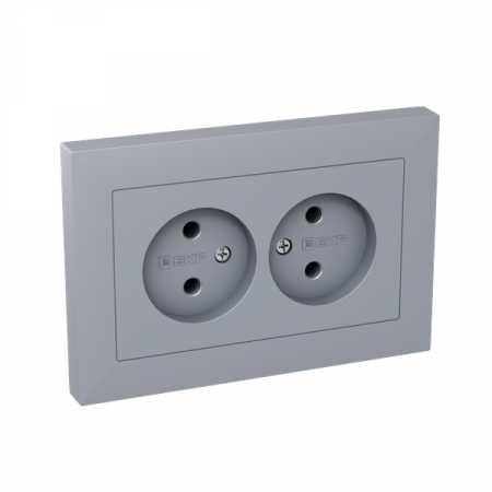Розетка 2-м СП Эпика 16А без заземл. без защ. шторок с рамкой механизм алюм. EKF UP1-SOA-200 Розетка 2-м СП Эпика 16А без заземл. без защ. шторок с рамкой механизм алюм. EKF UP1-SOA-200