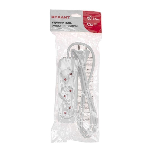 Удлинитель 3х1.5м без заземл. STANDARD 2х1кв.мм бел. Rexant 13-4006 Удлинитель 3х1.5м без заземл. STANDARD 2х1кв.мм бел. Rexant 13-4006