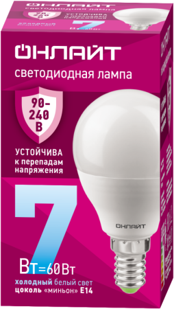 Лампа светодиодная 90 420 OLL-G45-7-230-6.5K-E14-FR (PRO 90-240В) ОНЛАЙТ 90420 Лампа светодиодная 90 420 OLL-G45-7-230-6.5K-E14-FR (PRO 90-240В) ОНЛАЙТ 90420