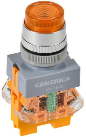Кнопка D7-11DNZS d22мм 1НО+1НЗ с подсветкой и фиксацией желт. GENERICA BBT50-11DNZS-3-11-K05-G Кнопка D7-11DNZS d22мм 1НО+1НЗ с подсветкой и фиксацией желт. GENERICA BBT50-11DNZS-3-11-K05-G