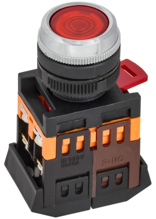 Кнопка ABLFS-22 d22мм 1НО+1НЗ 240В неон красн. GENERICA BBT30-ABLFS-K04
