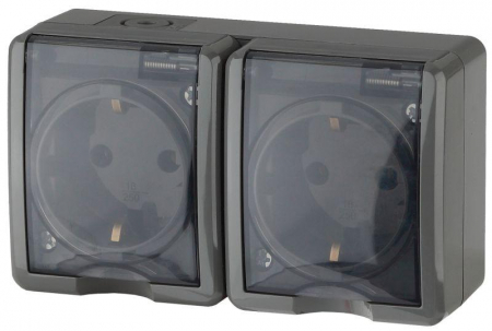 Розетка 2-м ОП Эра Эксперт 11-2404-03 16А IP54 16AX 250В 2х2P+E защ. шторки сер. Эра Б0020719 Розетка 2-м ОП Эра Эксперт 11-2404-03 16А IP54 16AX 250В 2х2P+E защ. шторки сер. Эра Б0020719