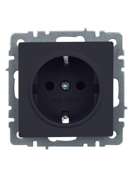 Розетка 1-м СП BRITE РС14-1-0-БрГ 16А с заземл. защ. шторки механизм графит IEK BR-R14-16-K53