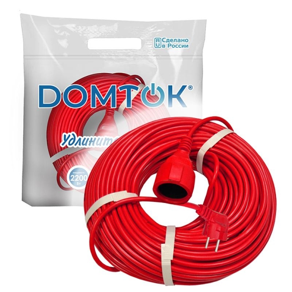 Удлинитель-шнур 1х50м с заземл. 10А IP20 2.2кВт ПВС 3х1 DOMTOK 2495 Удлинитель-шнур 1х50м с заземл. 10А IP20 2.2кВт ПВС 3х1 DOMTOK 2495