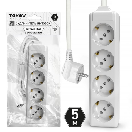 Удлинитель 4х5м с заземл. 10А 3х1.5 TOKOV LIGHT TKL-C01-BU4-5-1.5-Z Удлинитель 4х5м с заземл. 10А 3х1.5 TOKOV LIGHT TKL-C01-BU4-5-1.5-Z