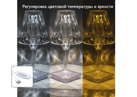 Светильник светодиодный настольный CTL1-USB 3Вт 120лм 5В 2SMD IP20 диммер: 2700-3000К/4000-4500К/6000-6500К ночник прозр. кристалл акрил ФАZА 5040922 Светильник светодиодный настольный CTL1-USB 3Вт 120лм 5В 2SMD IP20 диммер: 2700-3000К/4000-4500К/6000-6500К ночник прозр. кристалл акрил ФАZА 5040922