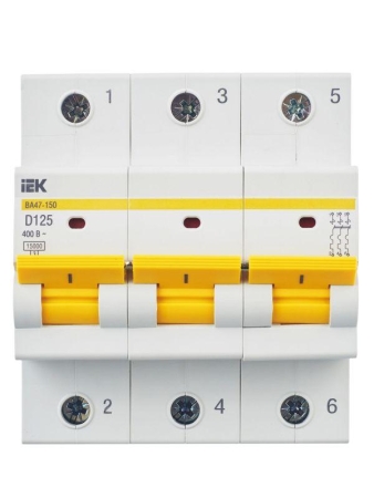 Выключатель автоматический модульный 3п D 125А 15кА ВА47-150 KARAT IEK MVA50-3-125-D Выключатель автоматический модульный 3п D 125А 15кА ВА47-150 KARAT IEK MVA50-3-125-D