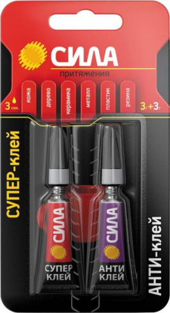 Супер-клей сверхпрочный 3г+антиклей СИЛА C0039400 Супер-клей сверхпрочный 3г+антиклей СИЛА C0039400