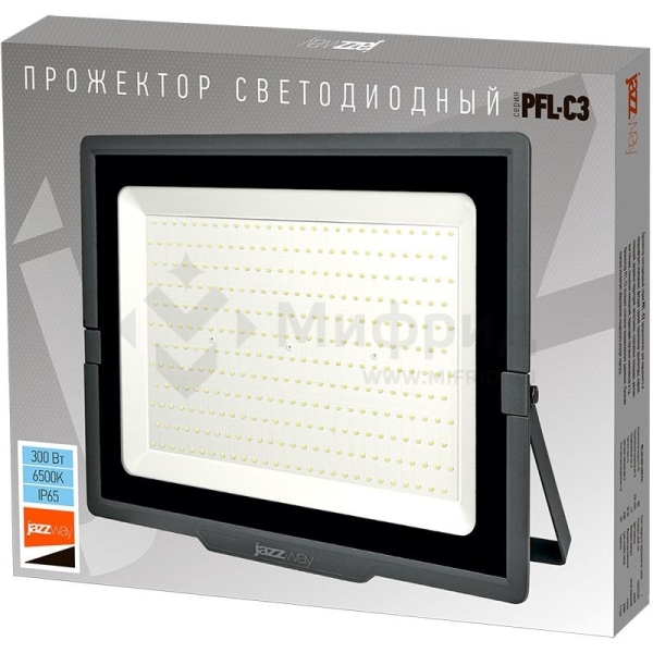 Прожектор светодиодный PFL-C3 300Вт 6500К IP65 ДО с клапаном закален. прозр. стекло JazzWay 5032156